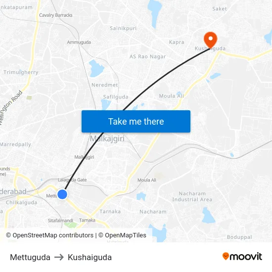 Mettuguda to Kushaiguda map