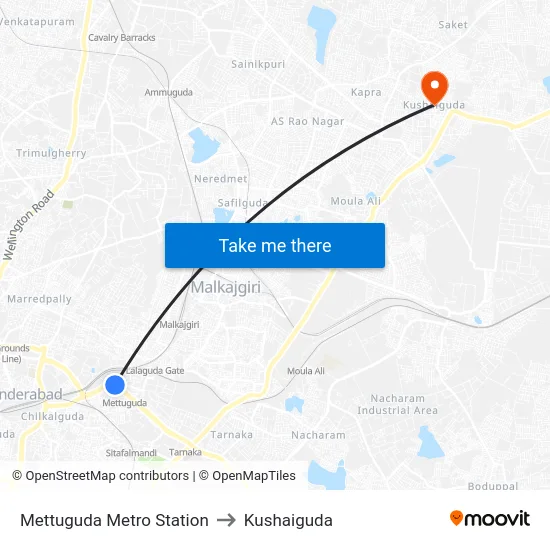 Mettuguda Metro Station to Kushaiguda map
