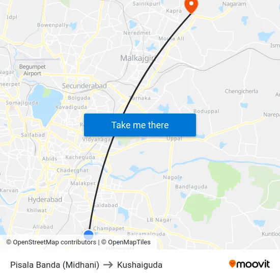 Pisala Banda (Midhani) to Kushaiguda map