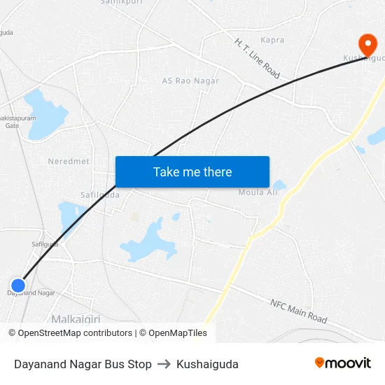 Dayanand Nagar Bus Stop to Kushaiguda map