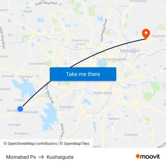 Moinabad Ps to Kushaiguda map