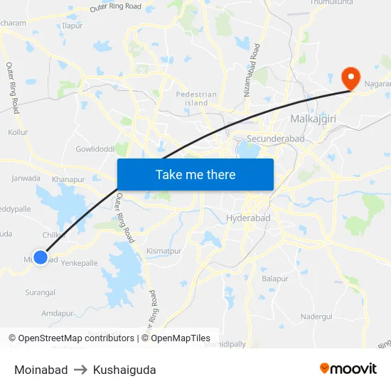 Moinabad to Kushaiguda map