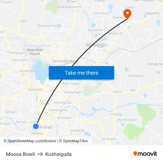Moosa Bowli to Kushaiguda map