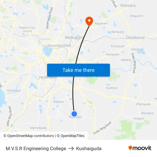 M.V.S.R Engineering College to Kushaiguda map