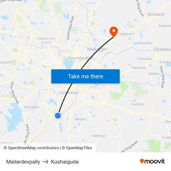 Mailardevpally to Kushaiguda map