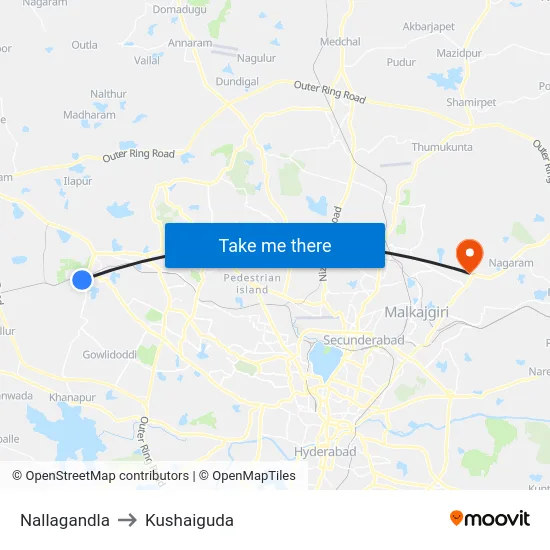 Nallagandla to Kushaiguda map