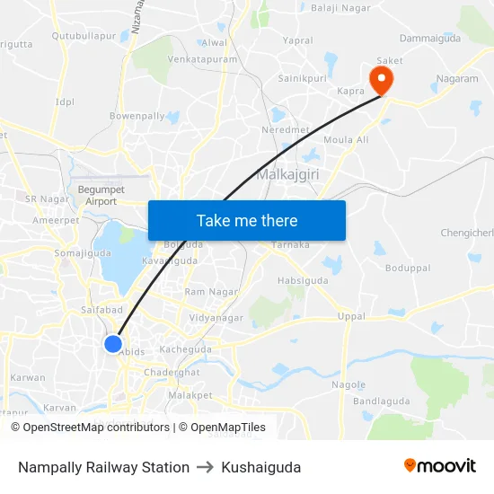 Nampally Railway Station to Kushaiguda map