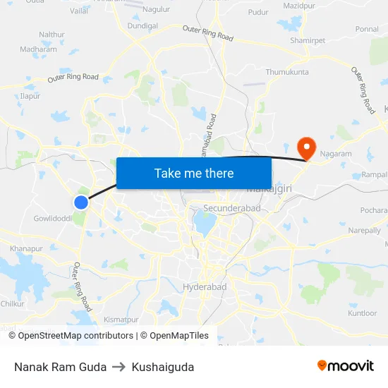 Nanak Ram Guda to Kushaiguda map