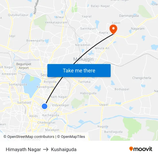 Himayath Nagar to Kushaiguda map