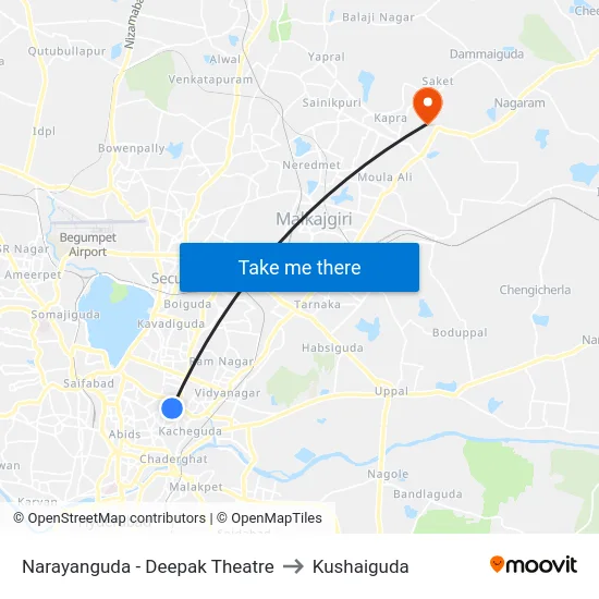 Narayanguda - Deepak Theatre to Kushaiguda map