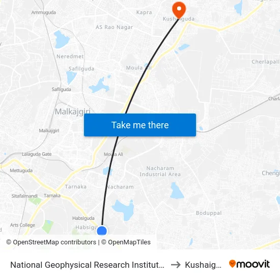 National Geophysical Research Institute (Ngri) to Kushaiguda map