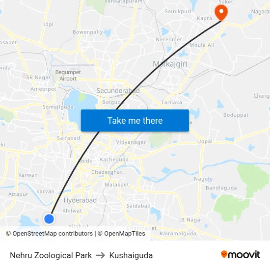 Nehru Zoological Park to Kushaiguda map
