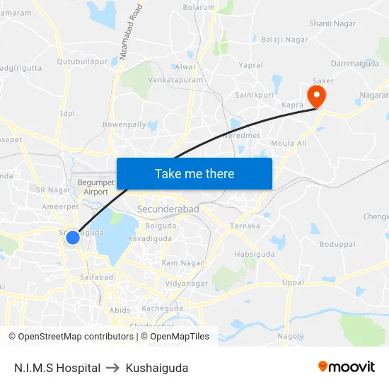 N.I.M.S Hospital to Kushaiguda map