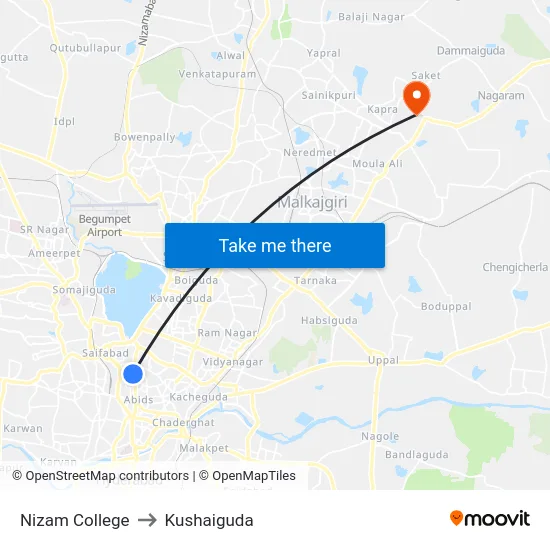Nizam College to Kushaiguda map