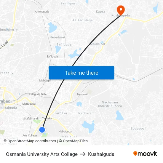 Osmania University Arts College to Kushaiguda map