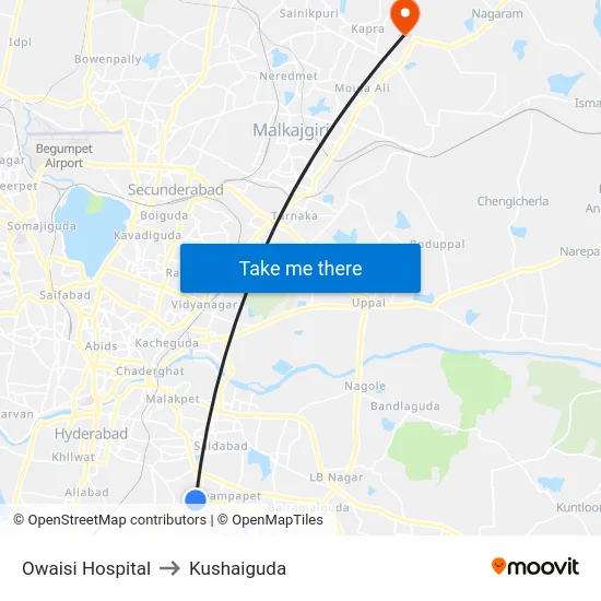 Owaisi Hospital to Kushaiguda map