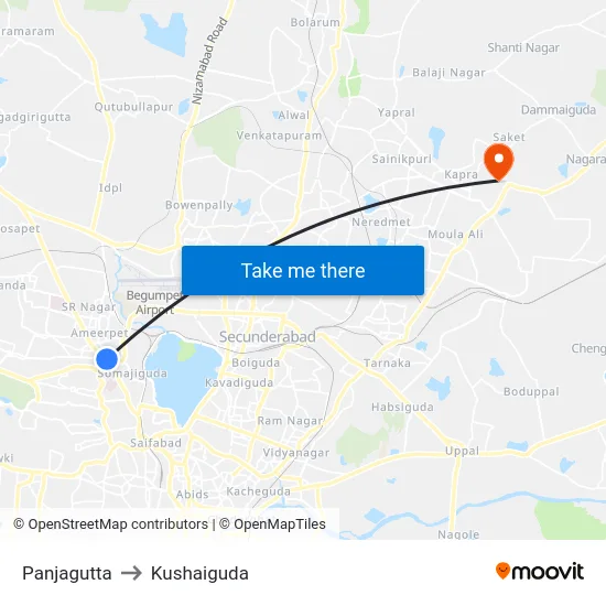 Panjagutta to Kushaiguda map