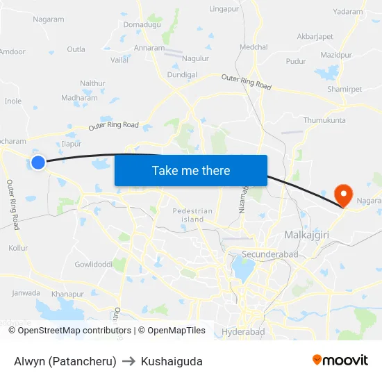 Alwyn (Patancheru) to Kushaiguda map