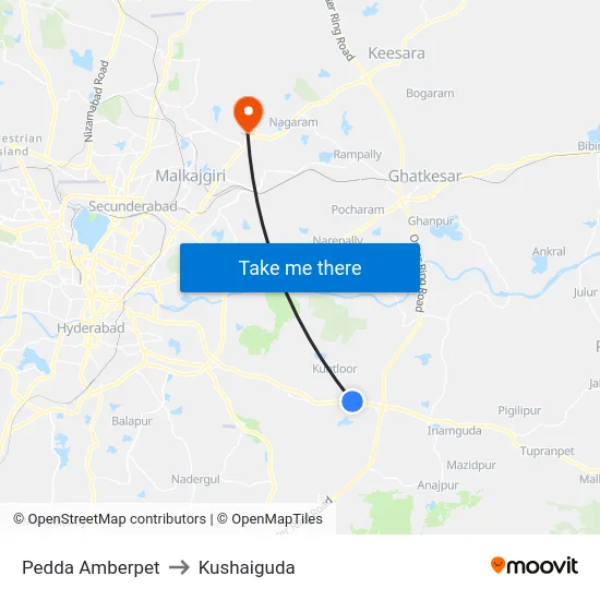 Pedda Amberpet to Kushaiguda map