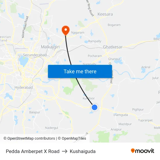 Pedda Amberpet X Road to Kushaiguda map
