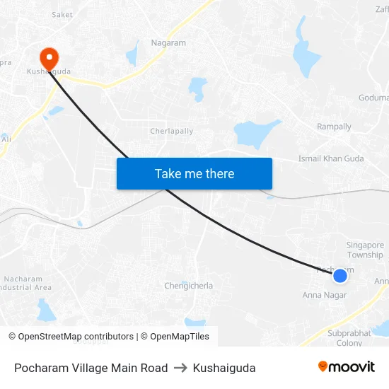 Pocharam Village Main Road to Kushaiguda map