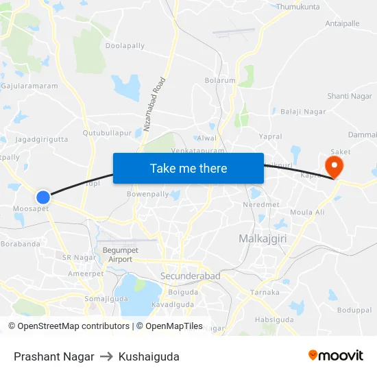 Prashant Nagar to Kushaiguda map