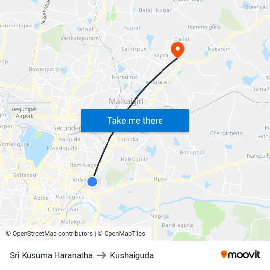 Sri Kusuma Haranatha to Kushaiguda map
