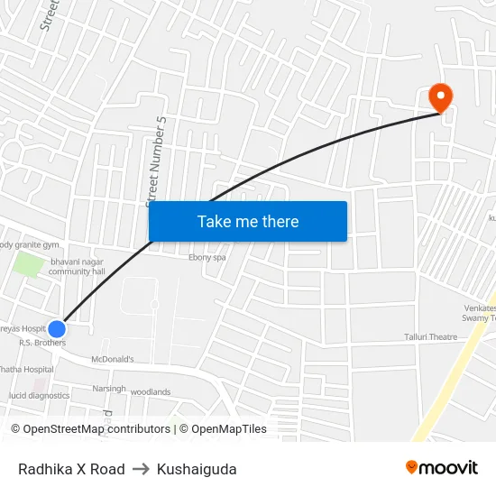 Radhika X Road to Kushaiguda map