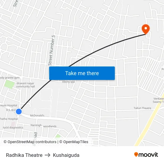Radhika Theatre to Kushaiguda map