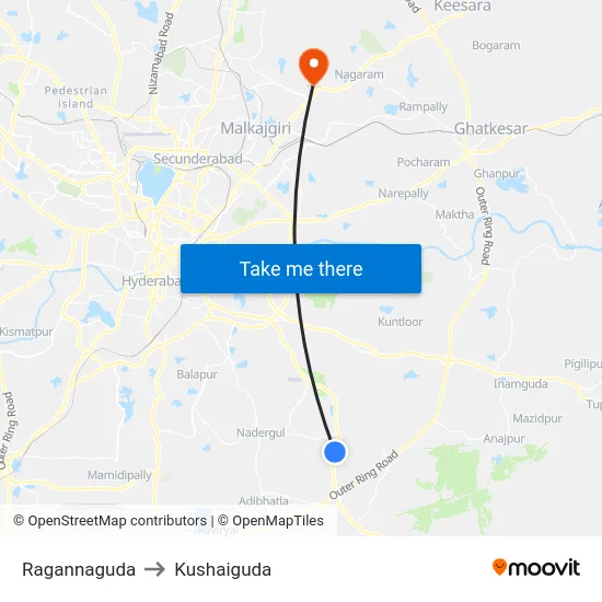 Ragannaguda to Kushaiguda map