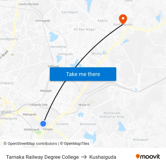 Tarnaka Railway Degree College to Kushaiguda map