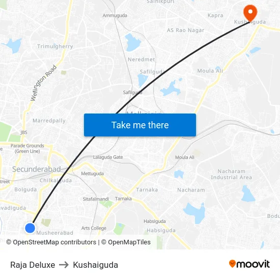 Raja Deluxe to Kushaiguda map