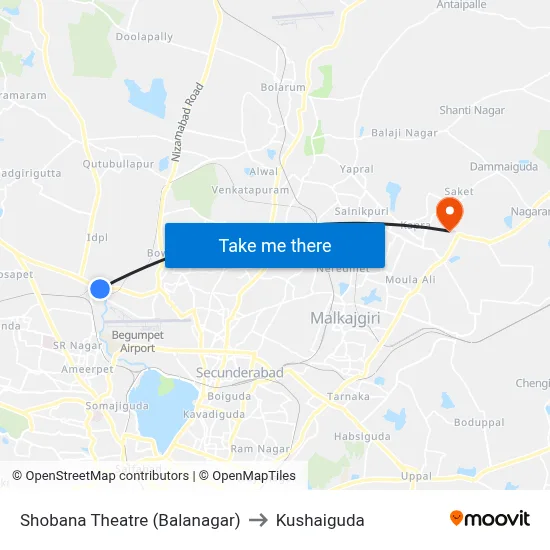 Shobana Theatre (Balanagar) to Kushaiguda map