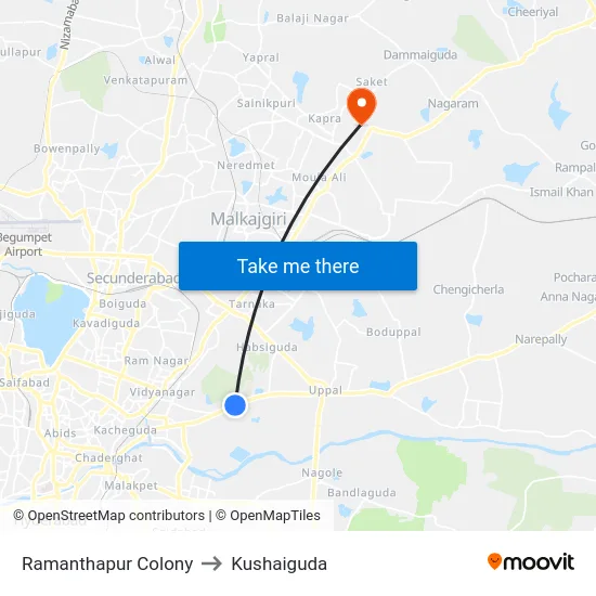Ramanthapur Colony to Kushaiguda map