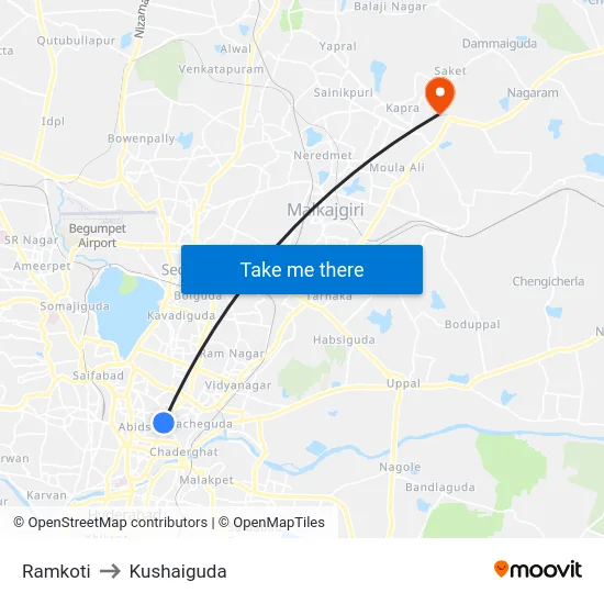 Ramkoti to Kushaiguda map