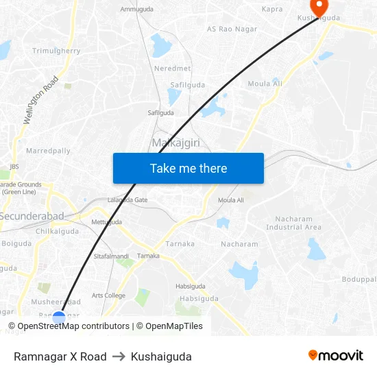 Ramnagar X Road to Kushaiguda map
