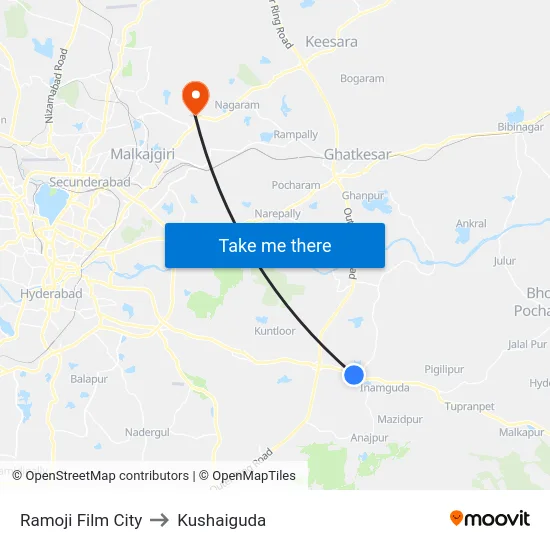 Ramoji Film City to Kushaiguda map