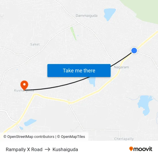 Rampally X Road to Kushaiguda map