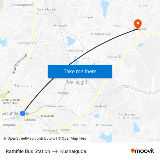 Rathifile Bus Station to Kushaiguda map
