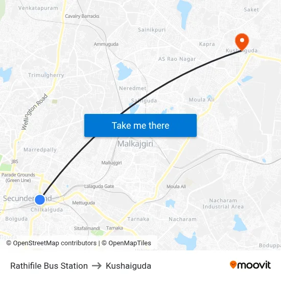 Rathifile Bus Station to Kushaiguda map