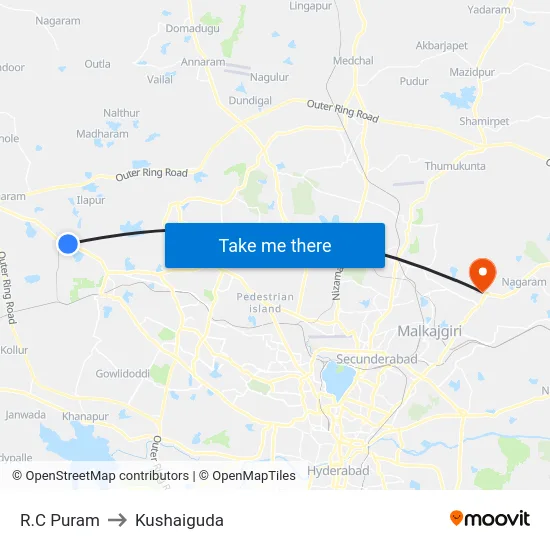 R.C Puram to Kushaiguda map