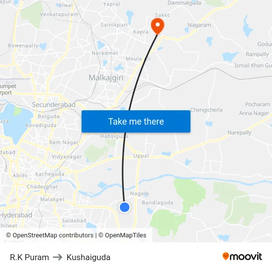 R.K Puram to Kushaiguda map