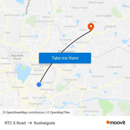 RTC X Road to Kushaiguda map
