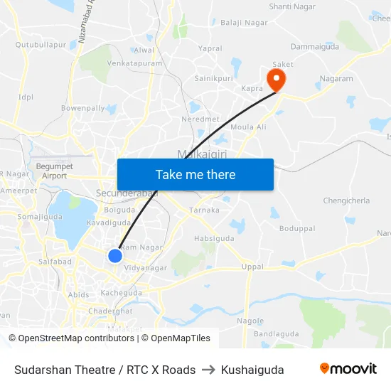 Sudarshan Theatre / RTC X Roads to Kushaiguda map