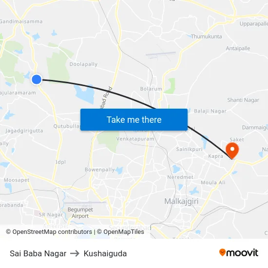 Sai Baba Nagar to Kushaiguda map