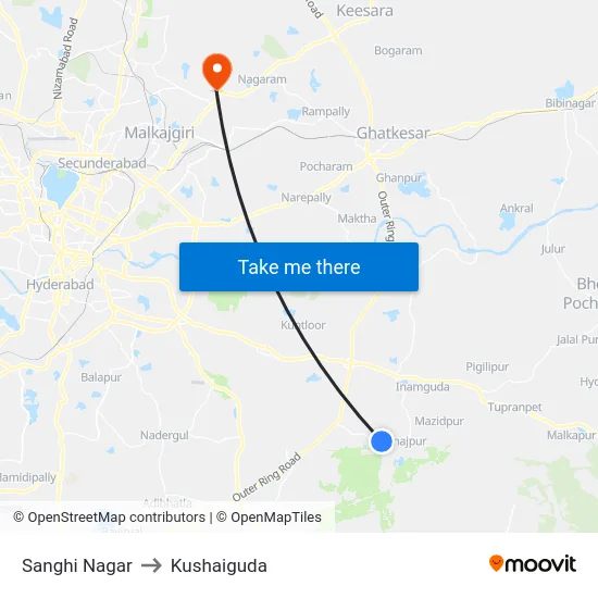 Sanghi Nagar to Kushaiguda map
