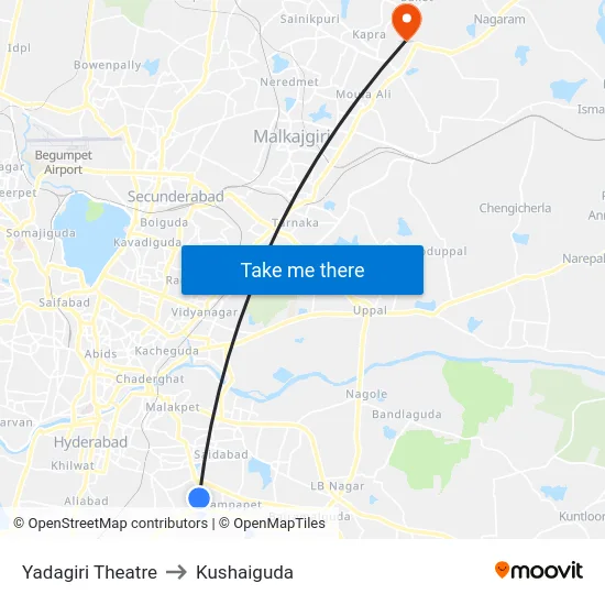 Yadagiri Theatre to Kushaiguda map