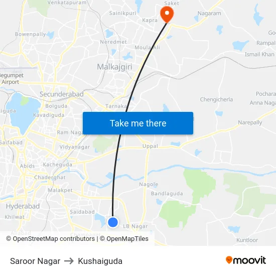 Saroor Nagar to Kushaiguda map