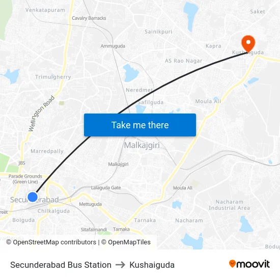 Secunderabad Bus Station to Kushaiguda map