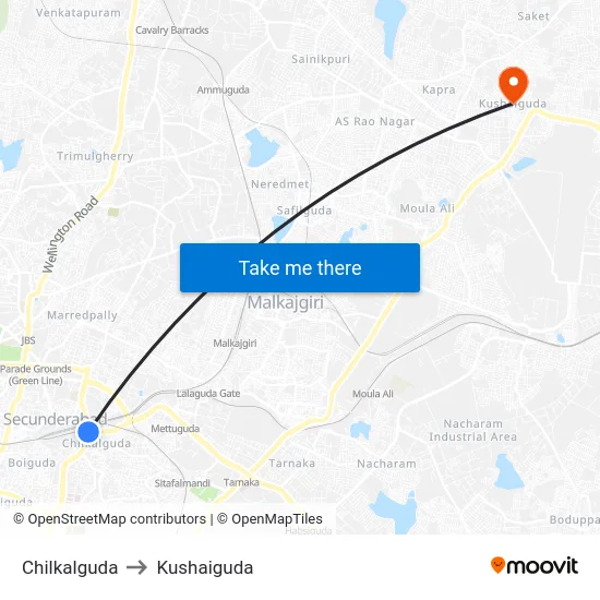 Chilkalguda to Kushaiguda map